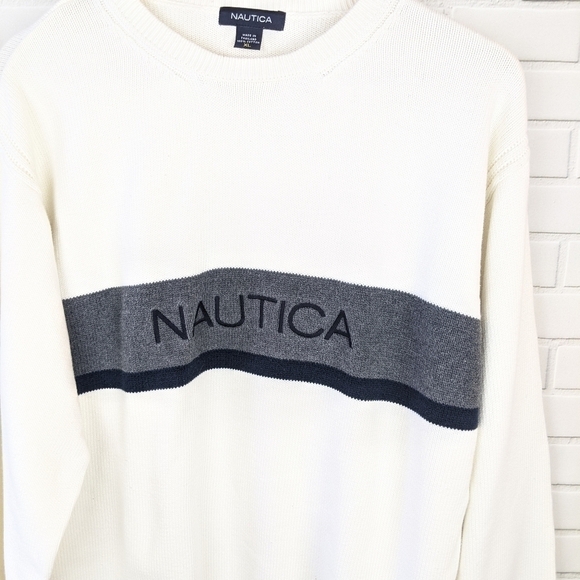 Nautica Grey Blue Cream Sweater Men's Extra Large XL - Picture 2 of 6